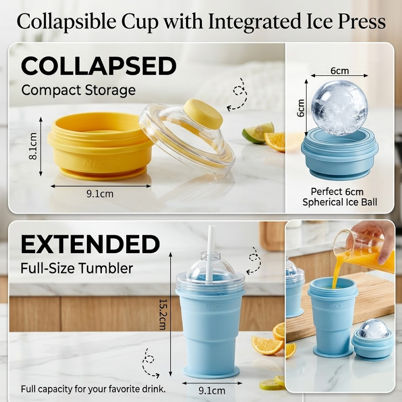 HomeCleanGoods™ ChillCup Foldable Ice Ball Tumbler
