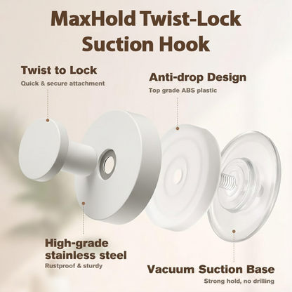 HomeCleanGoods™ MaxHold Twist-Lock Suction Hook