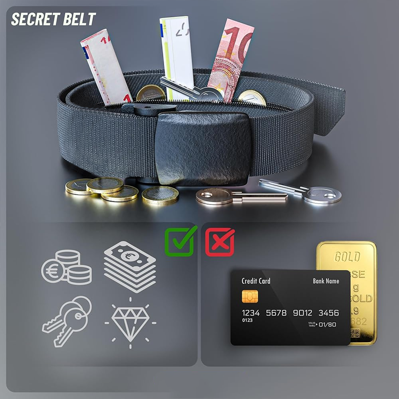 HomeCleanGoods™ StealthZip Hidden Pocket Belt