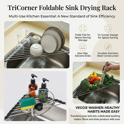 HomeCleanGoods™ TriCorner Foldable Sink Drying Rack