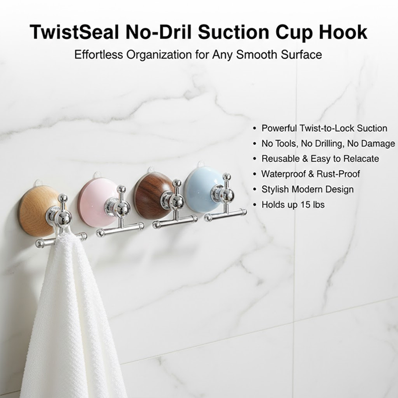 HomeCleanGoods™ TwistSeal No-Drill Suction Cup Hook