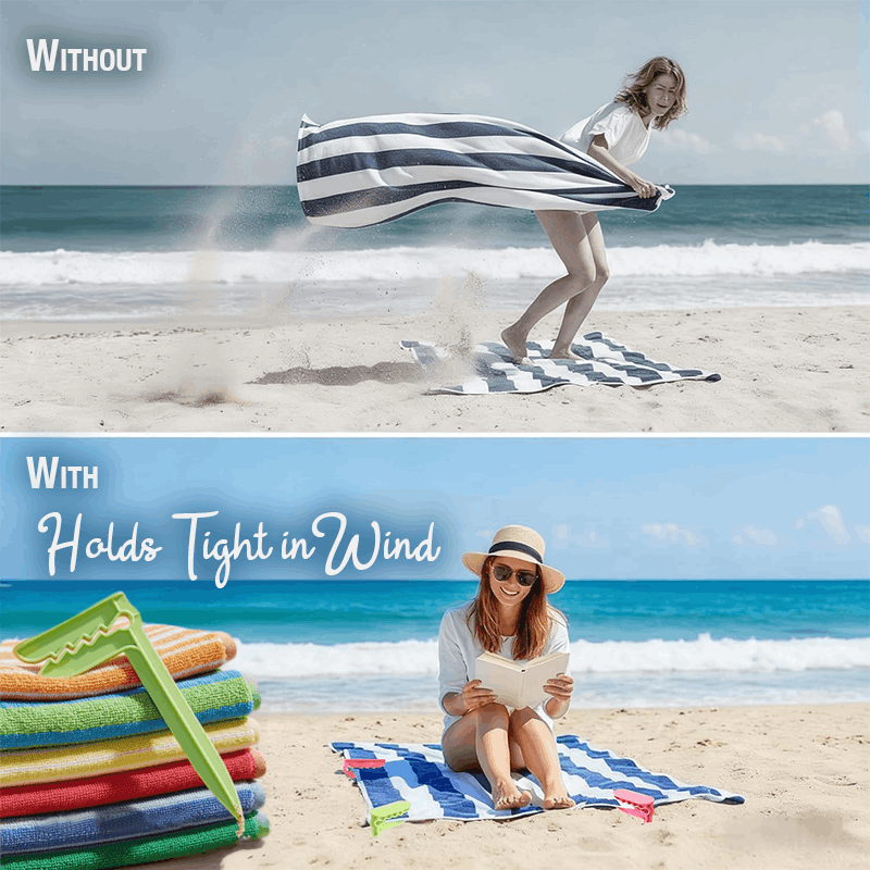 HomeCleanGoods™ Windproof Beach Blanket Anchor Stakes Clips Set