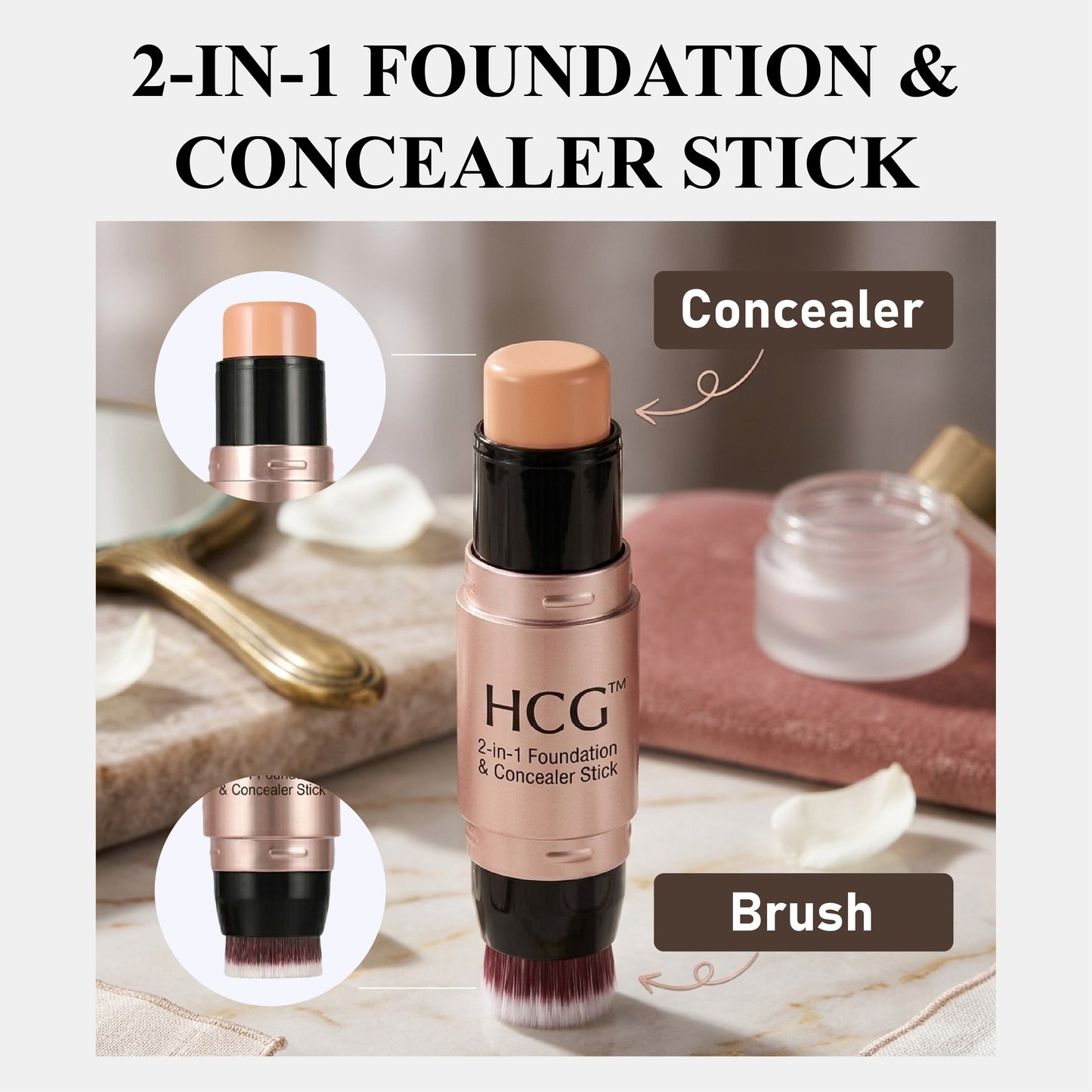 HomeCleanGoods™ 2-in-1 Foundation & Concealer Stick with Brush