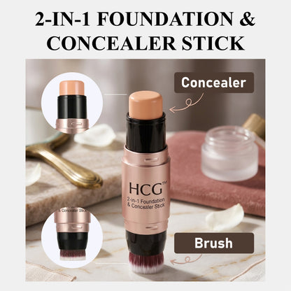 HomeCleanGoods™ 2-in-1 Foundation & Concealer Stick with Brush
