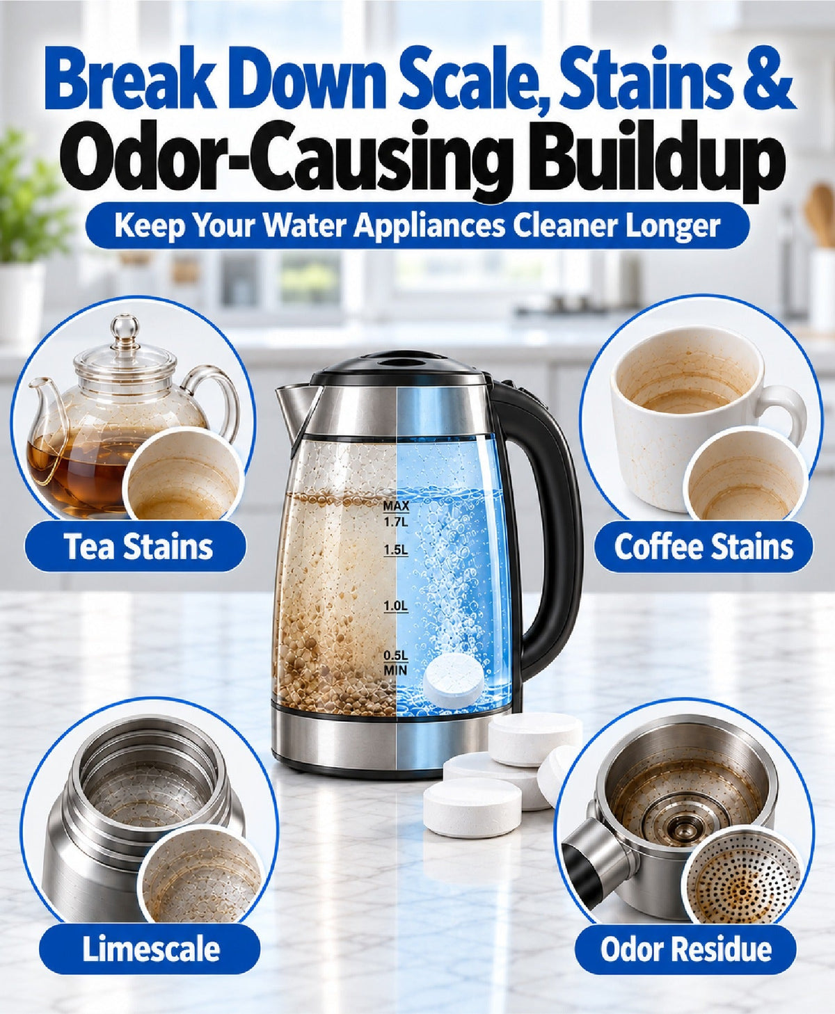 HomeCleanGoods™ AquaFizz Multi-Appliance Limescale & Stain Descaling Tablets
