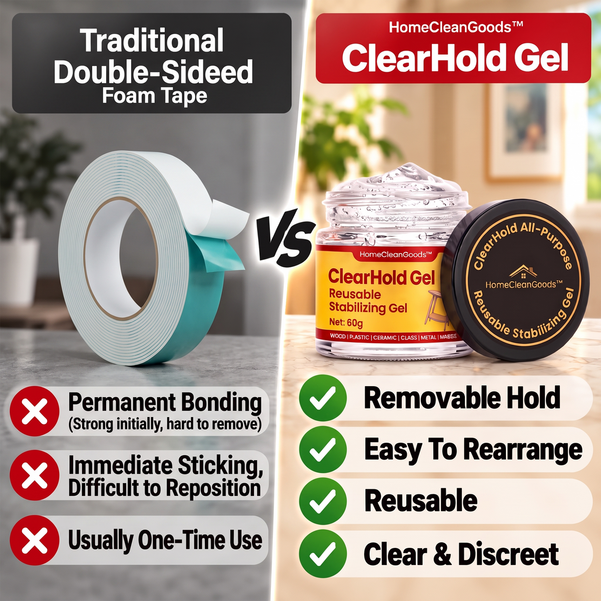 HomeCleanGoods™ ClearHold All-Purpose Reusable Stabilizing Gel
