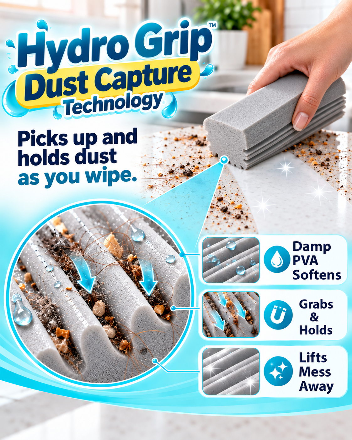 HomeCleanGoods™ DampCatch Multi-Surface PVA Dusting Sponge