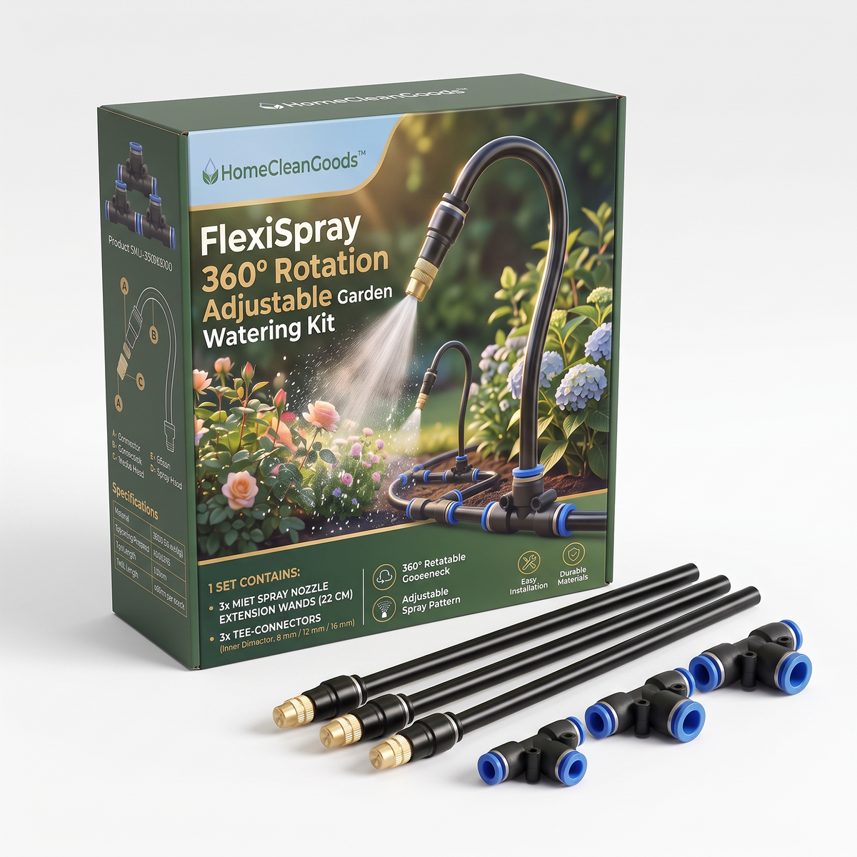 HomeCleanGoods™ FlexiSpray 360° Rotation Adjustable Garden Watering Kit