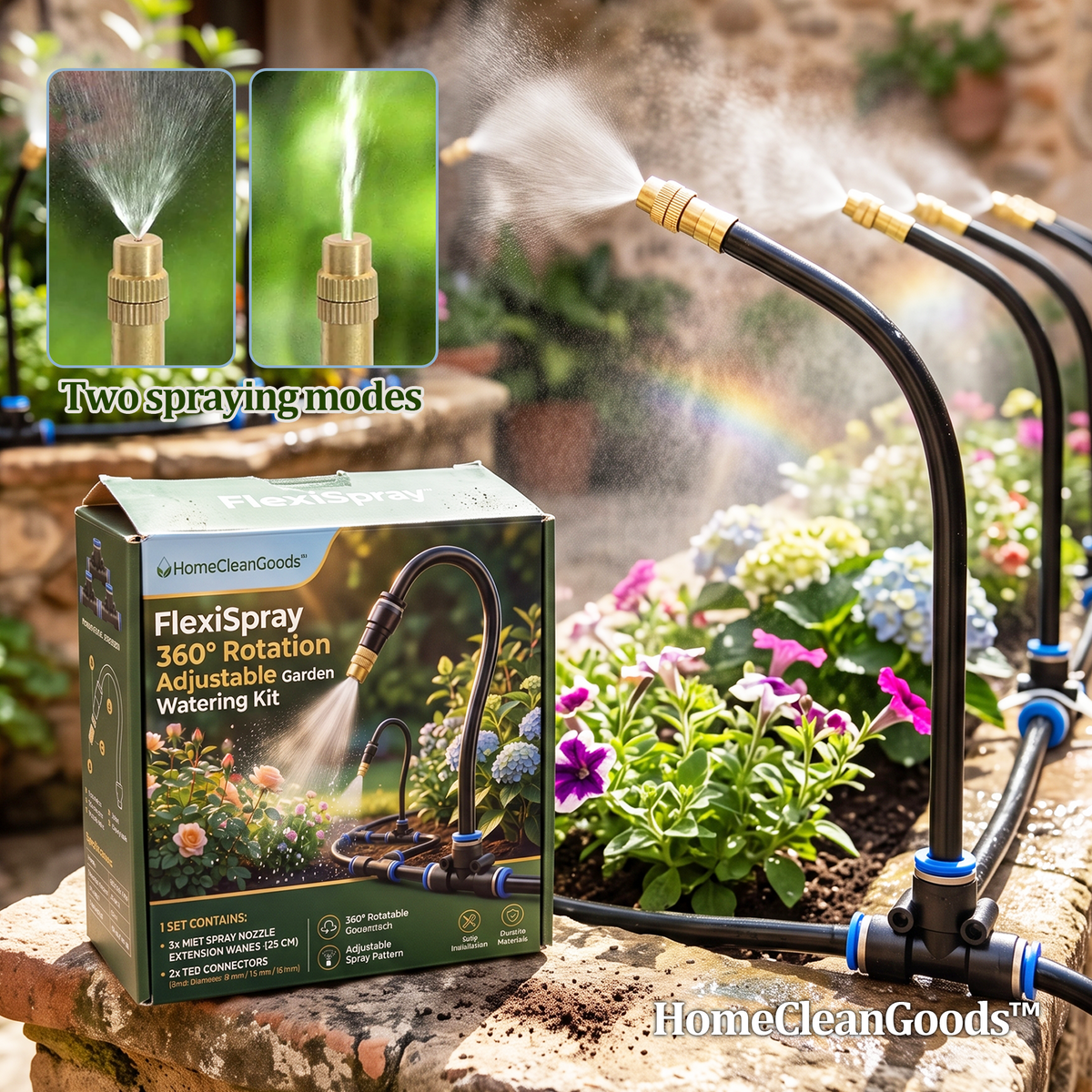HomeCleanGoods™ FlexiSpray 360° Rotation Adjustable Garden Watering Kit