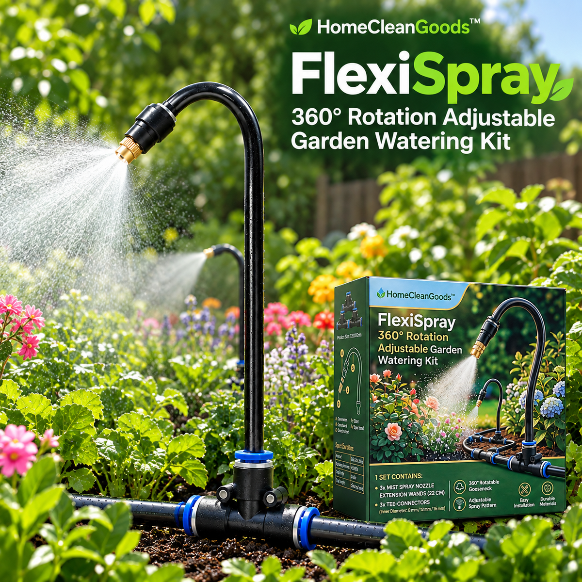 HomeCleanGoods™ FlexiSpray 360° Rotation Adjustable Garden Watering Kit