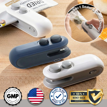 HomeCleanGoods™ FoodLock 2-in-1 Mini Heat Sealer Cutter