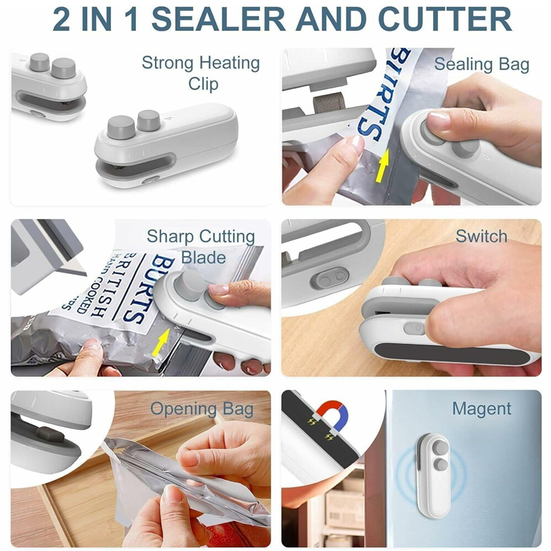 HomeCleanGoods™ FoodLock 2-in-1 Mini Heat Sealer Cutter