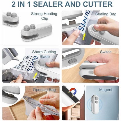 HomeCleanGoods™ FoodLock 2-in-1 Mini Heat Sealer Cutter