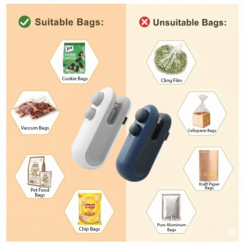 HomeCleanGoods™ FoodLock 2-in-1 Mini Heat Sealer Cutter