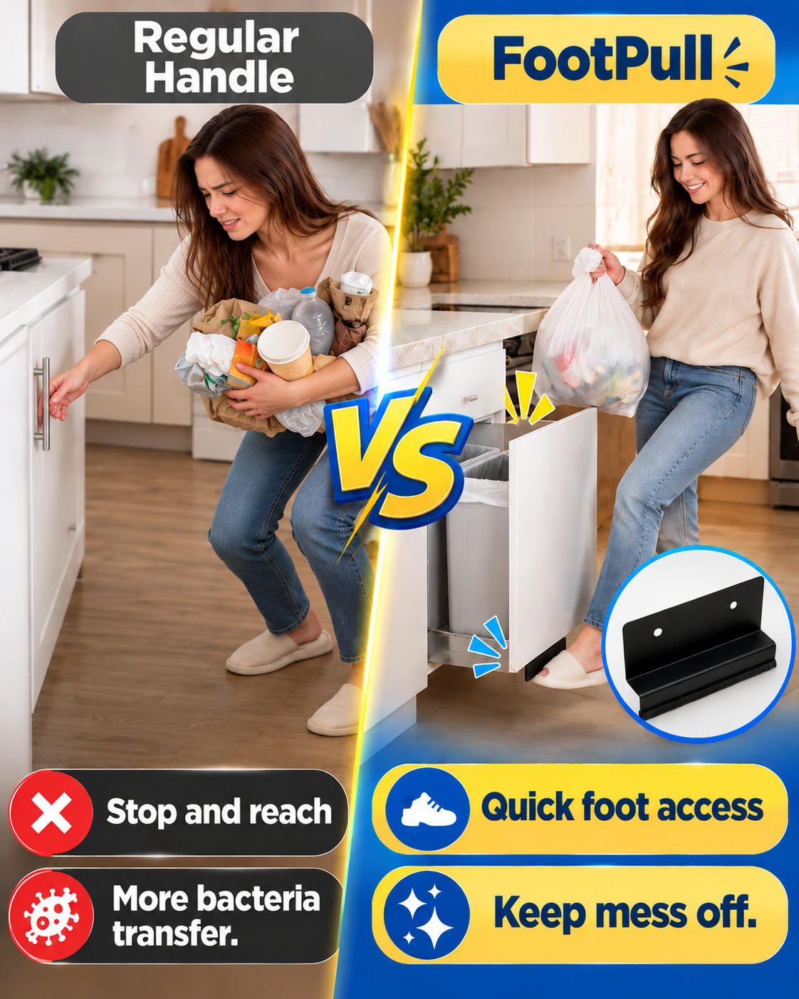 HomeCleanGoods™ FootPull Hands-Free Quick Cabinet Opener