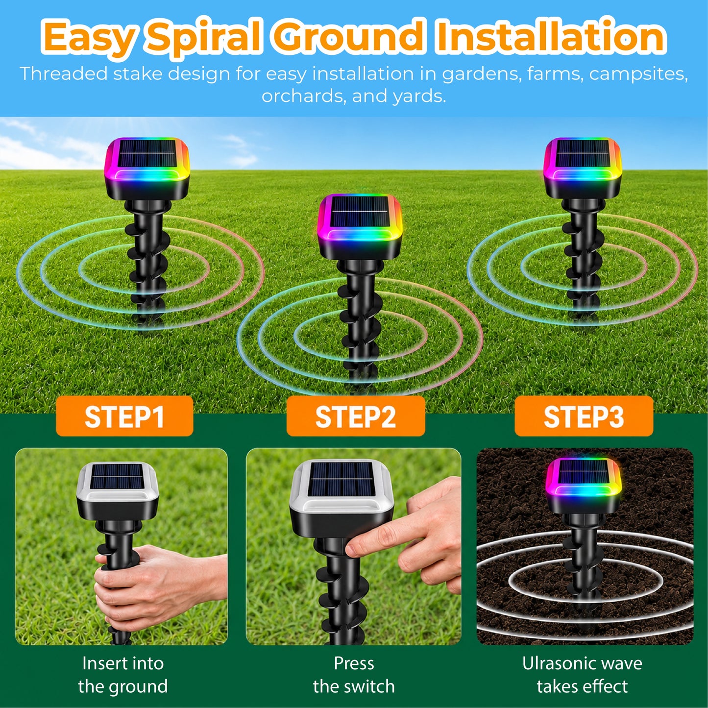 HomeCleanGoods™ GardenShield RGB Ultrasonic Pest Repeller