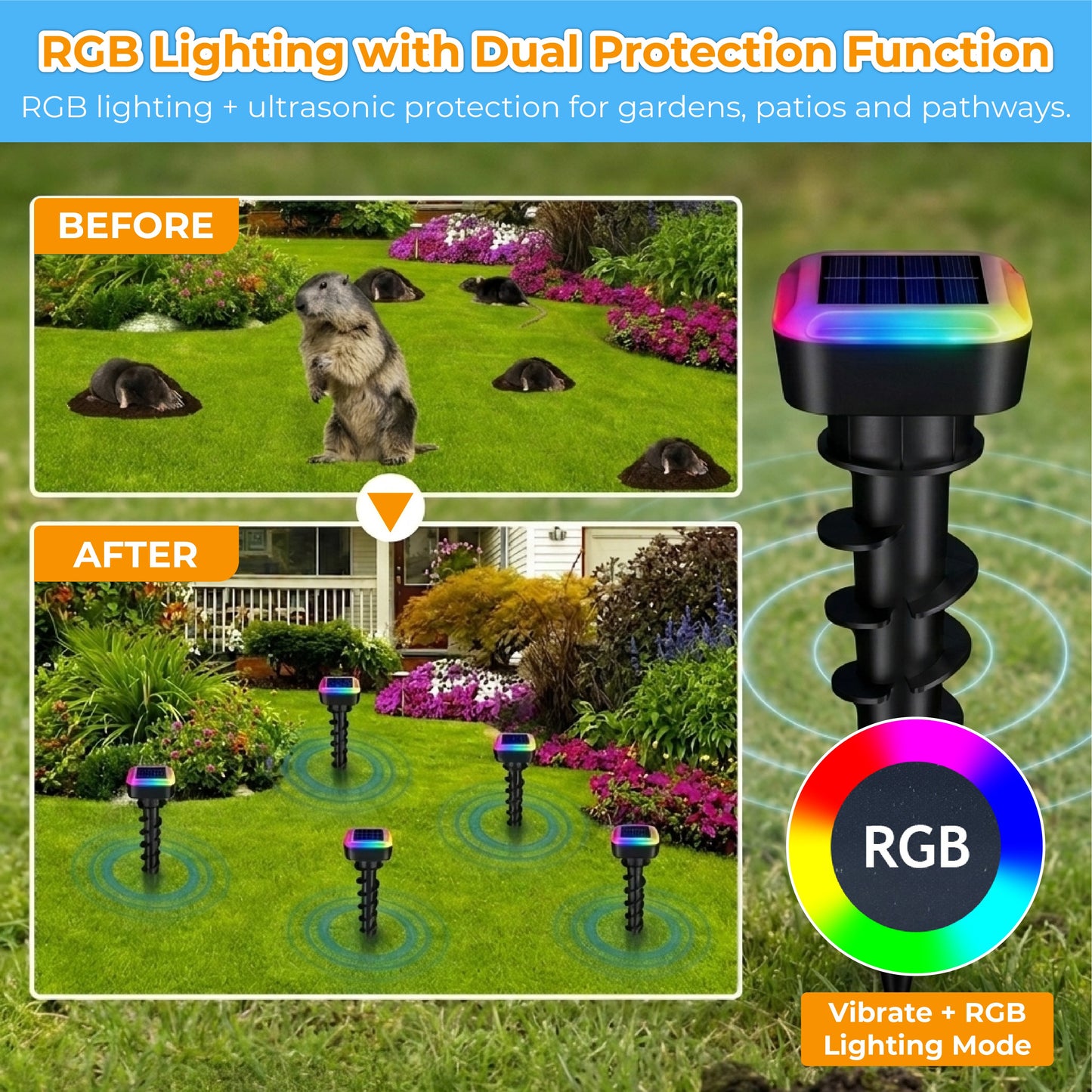 HomeCleanGoods™ GardenShield RGB Ultrasonic Pest Repeller