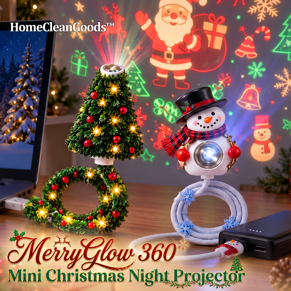HomeCleanGoods™ MerryGlow 360° Mini Christmas Night Projector