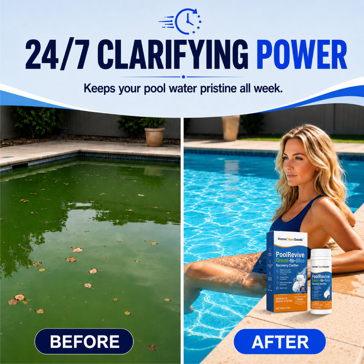 HomeCleanGoods™ PoolRevive Green-to-Blue Recovery Clarifier