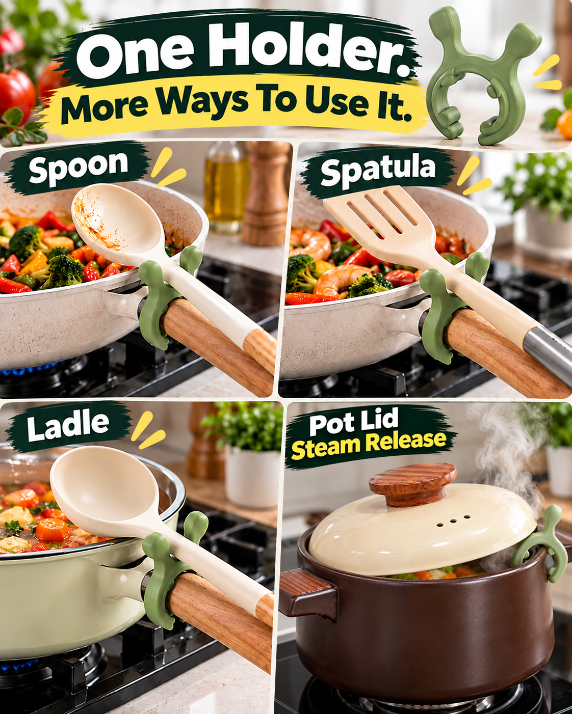 HomeCleanGoods™ PotClip Flexible Heat-resistant Utensil Holder