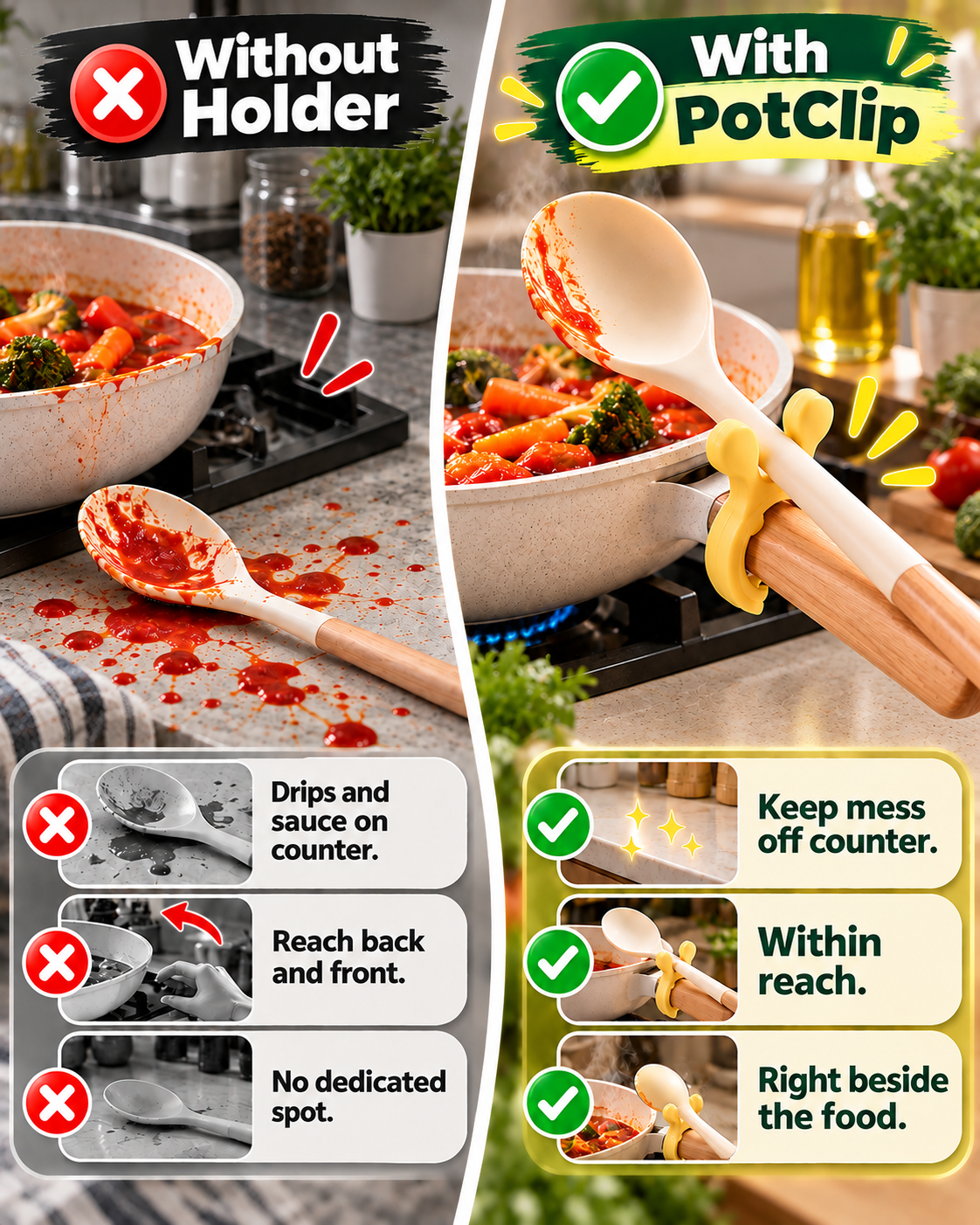 HomeCleanGoods™ PotClip Flexible Heat-resistant Utensil Holder
