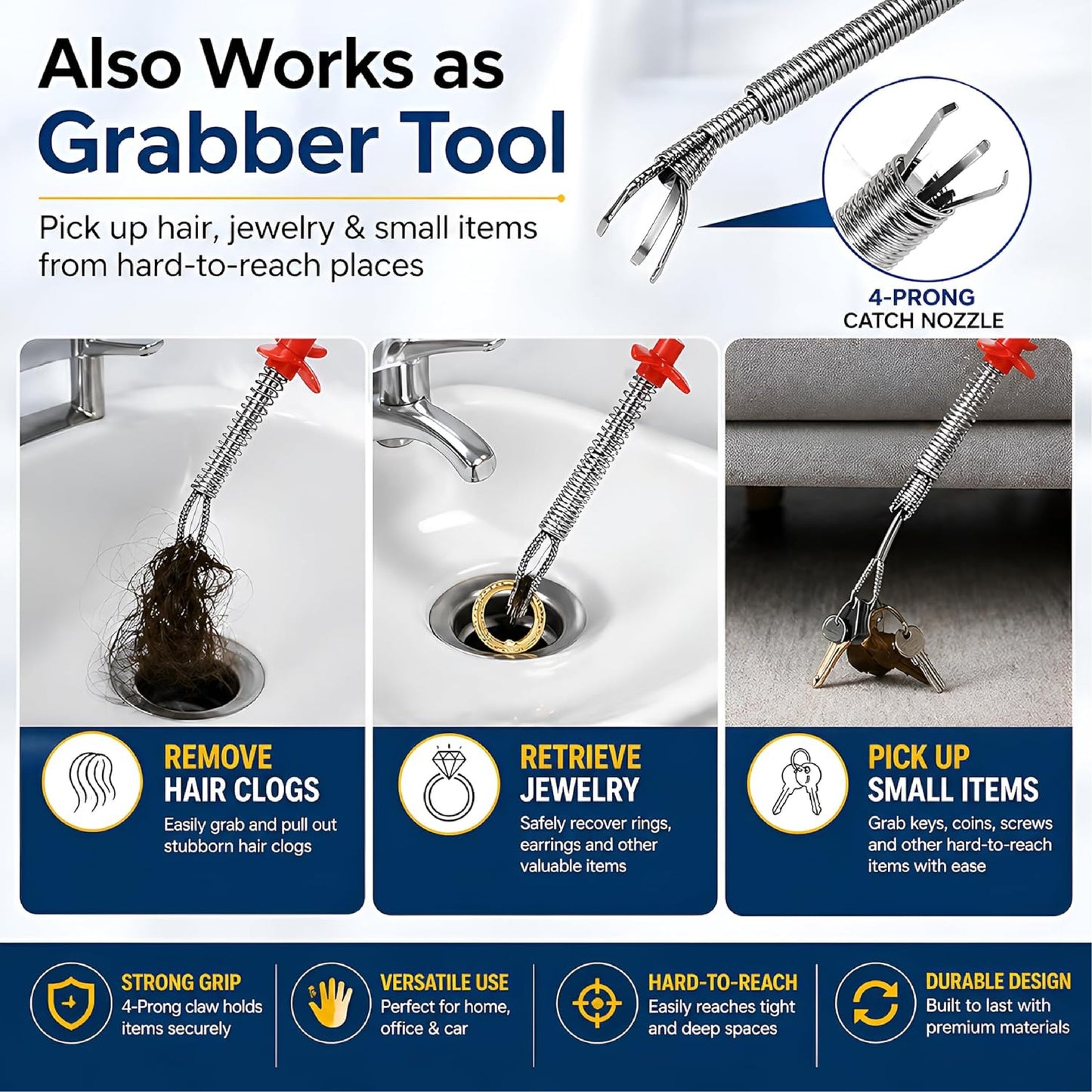 HomeCleanGoods™ ProGrab 4-Prong Drain Claw Tool