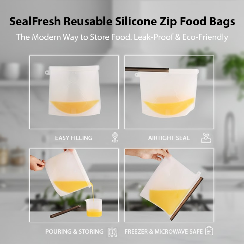 HomeCleanGoods™ SealFresh Reusable Silicone Zip Food Bags
