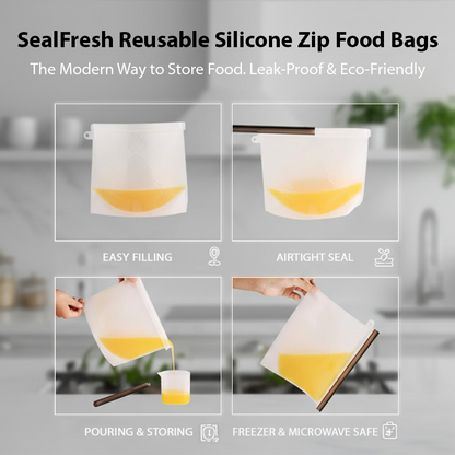 HomeCleanGoods™ SealFresh Reusable Silicone Zip Food Bags