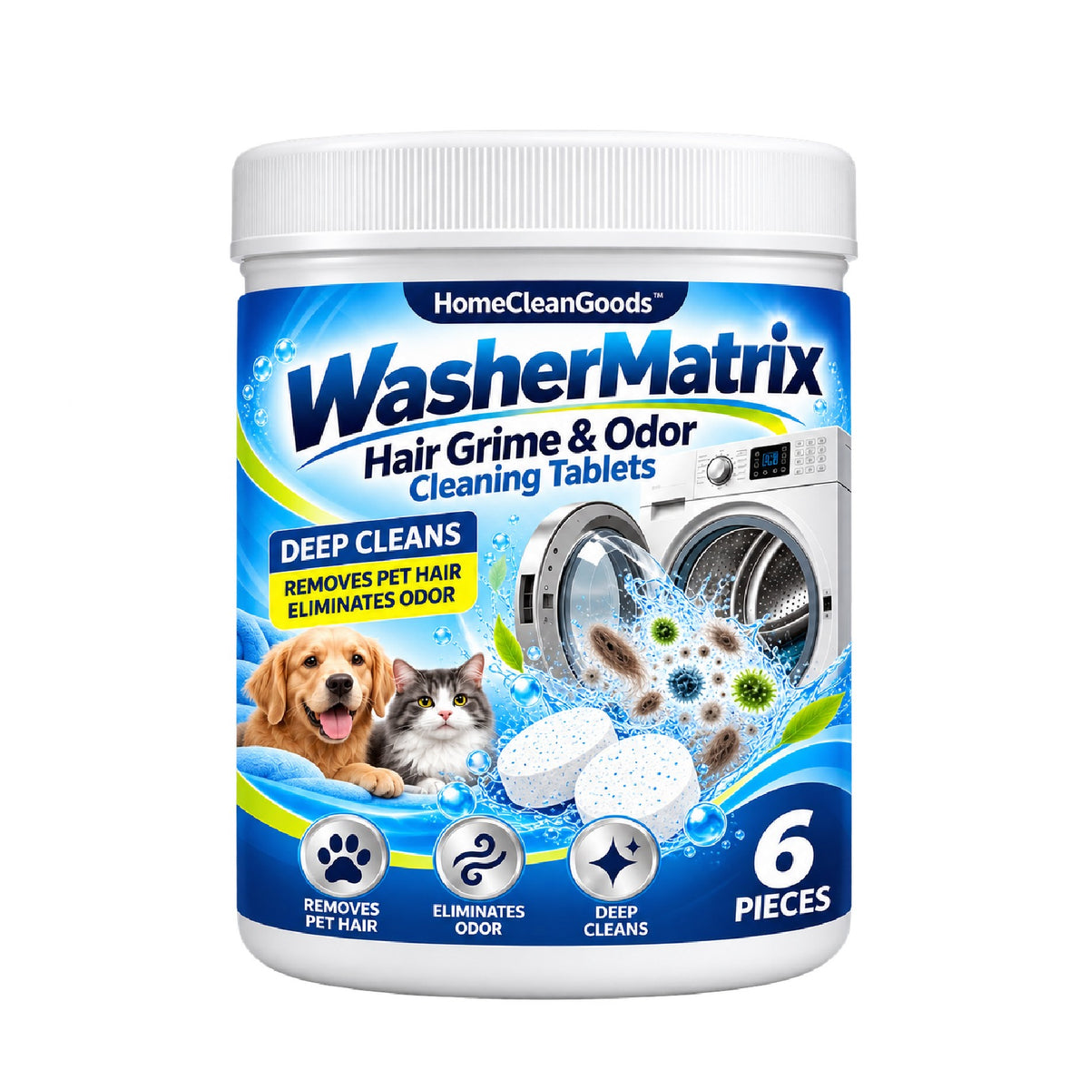 HomeCleanGoods™ WasherMatrix Hair Grime & Odor Cleaning Tablets